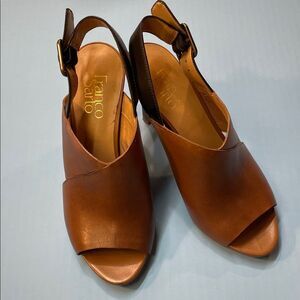 Franco Sarto Brown Leather Peep Toe Slingback Heels Women’s Sz 6